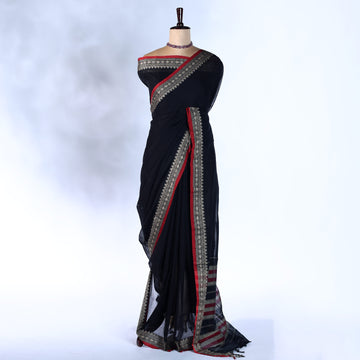 Black Mangalagiri Cotton Saree for Women | Festive Summer Collection | Jeyachandran - Full View