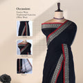 Black Mangalagiri Cotton Saree With Geometric Zari Border And Red Edging Front View