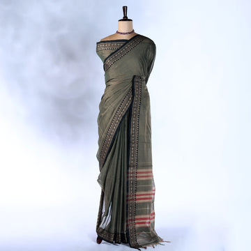 Grey Mangalagiri Cotton Saree for Women | Festive Summer Collection | Jeyachandran - Full View