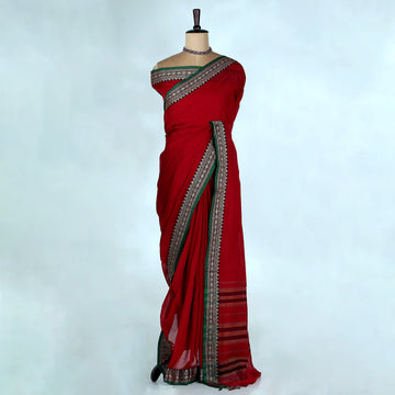 Red Mangalagiri Cotton Saree for Women | Festive Summer Collection | Jeyachandran - Full View
