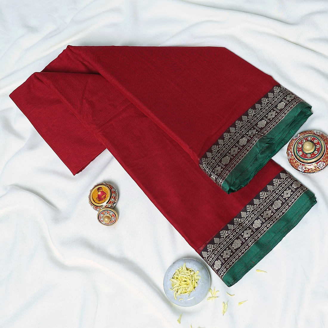 Red Mangalagiri Cotton Saree for Women | Festive Summer Collection | Jeyachandran - Full View