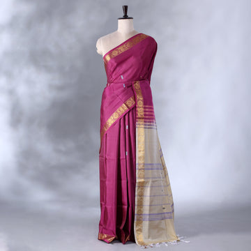Dark Pink Banana Pith Semi Silk Saree for Women | Wedding & Festive occasion | Jeyachandran - Full View