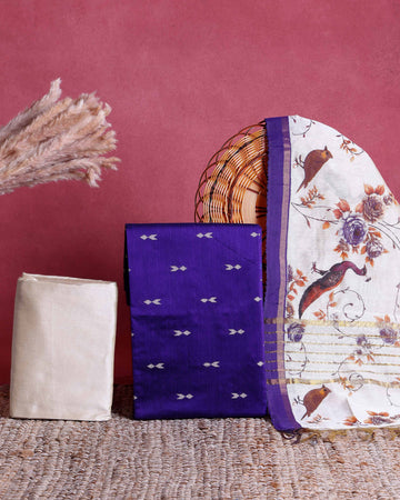 Women's Elegant Printed Unstitched Salwar Suit Material Set – Top 2.5 Mtr, Pant 2 Mtr & Dupatta 2.25 Mtr – Violet