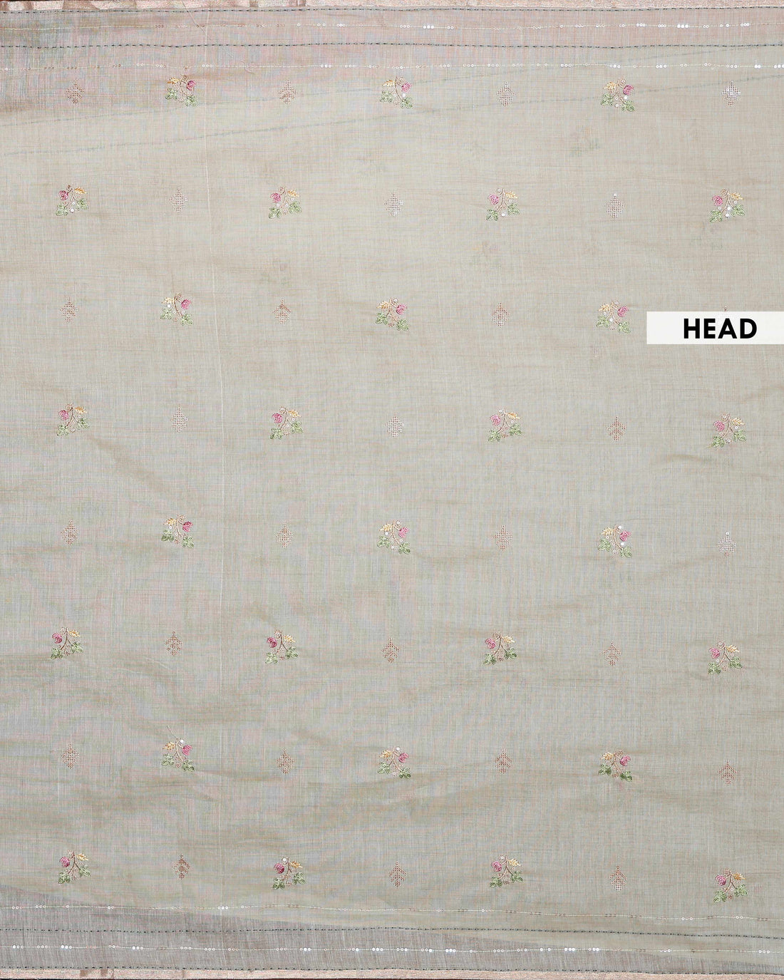 Elegant Linen Cotton Saree with Floral Embroidered and Tasselled Pallu -Light Beige