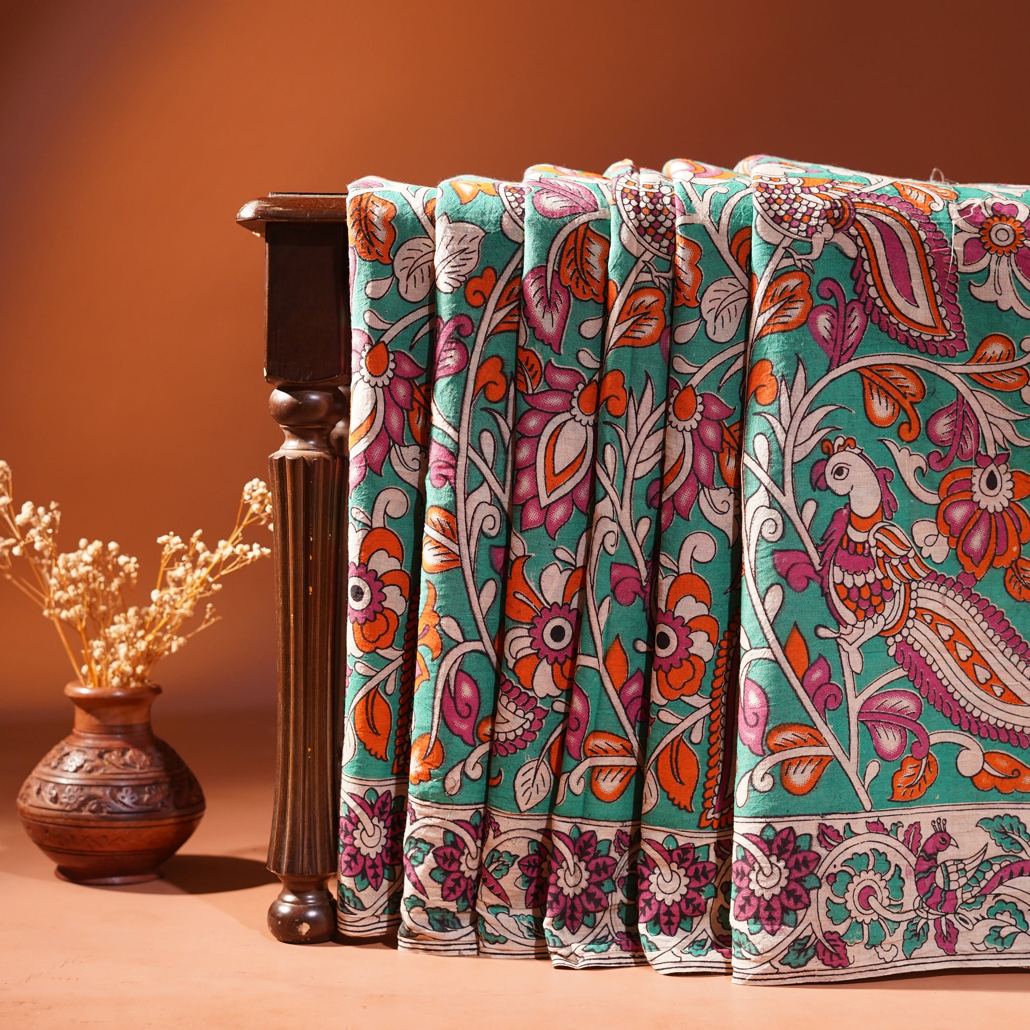 Cotton Kalamkari Printed Saree - Green