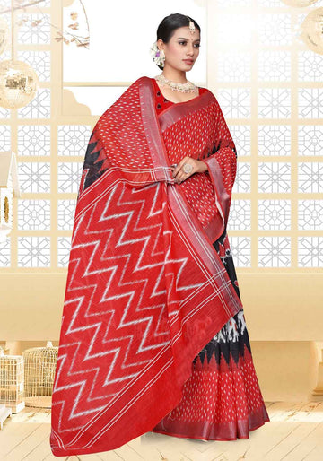 Dark Red Color Ikkat Saree - IK13