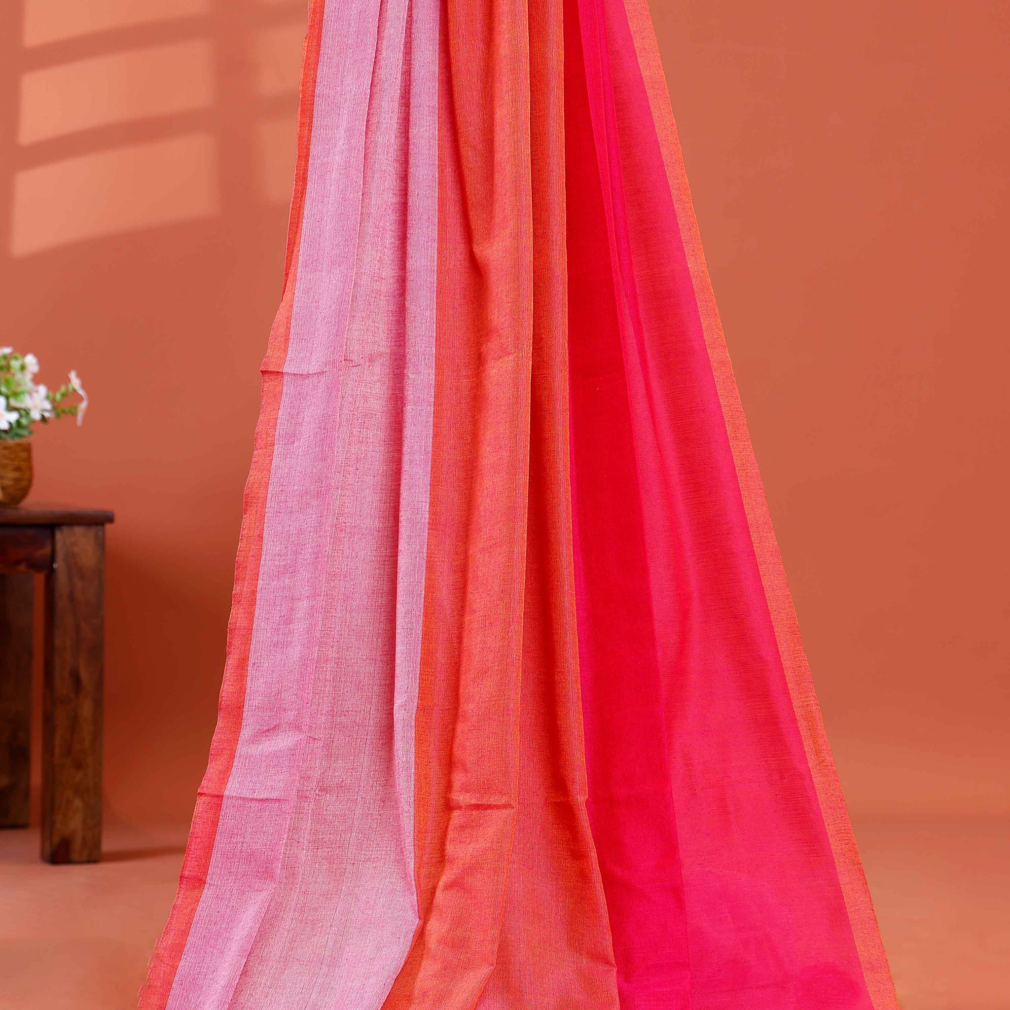 Handwoven Mul Mul Cotton Saree with Bold Striped Pattern and Tassel Detailing - Multi