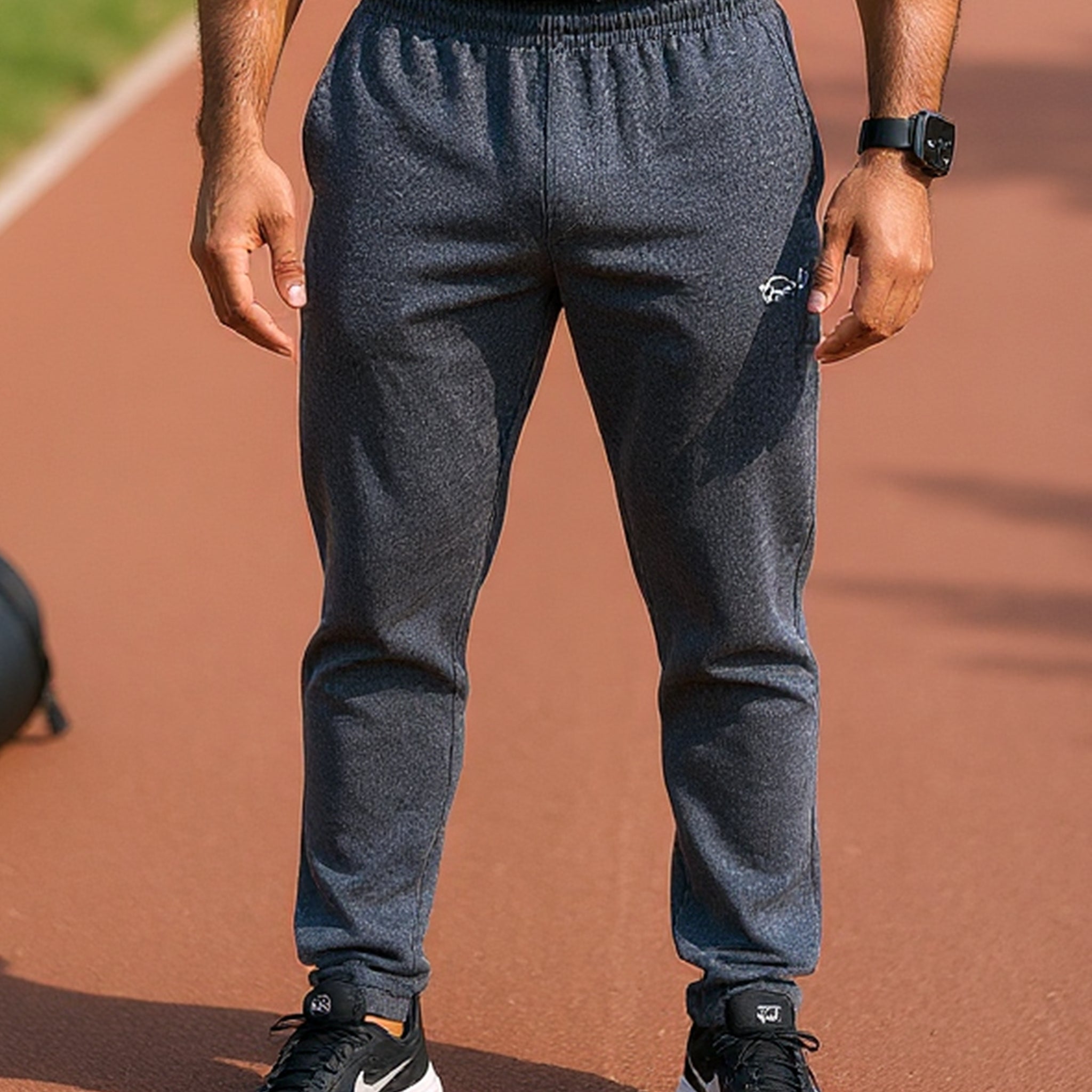 Men’s Jogger-Style Track Pant with Ribbed Cuffs and Adjustable Drawstring - Grey