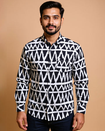 Rocx Men's Abstract Geometric Print Full Sleeve Casual Shirt - Multi