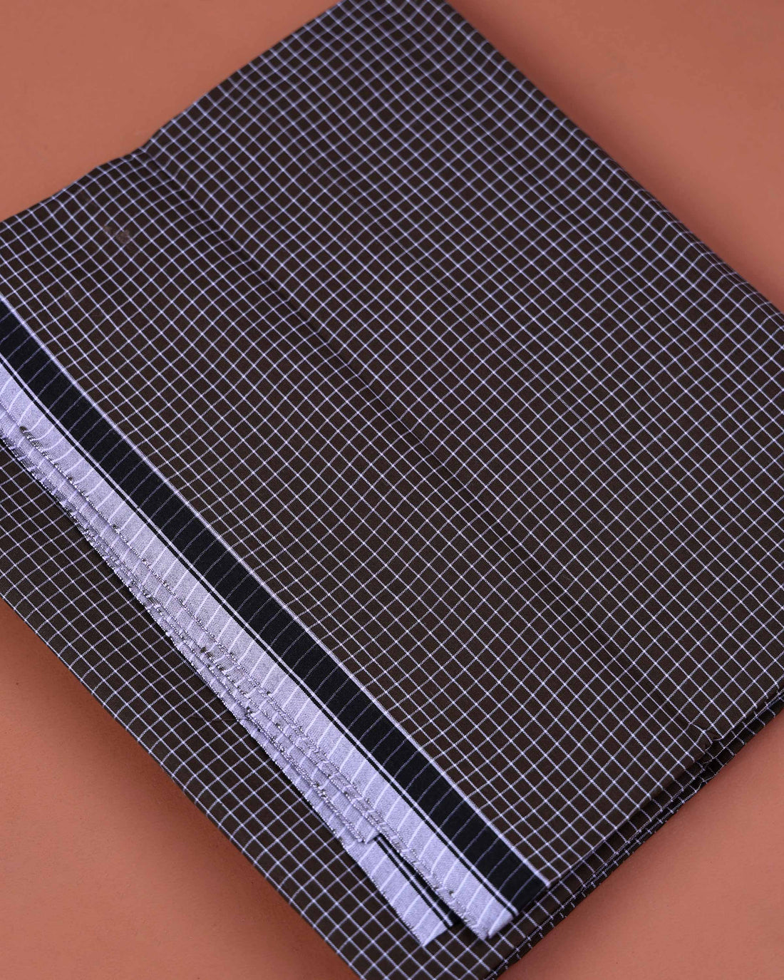 Nandu Brand Men's Premium Cotton Checked 2.20 Meter Stitched Lungi - Black