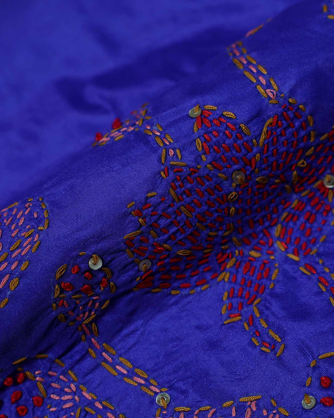 Elegant Women’s Blouse Material with Hand Embroidered Floral Motif and Decorative Border Work - Royal Blue