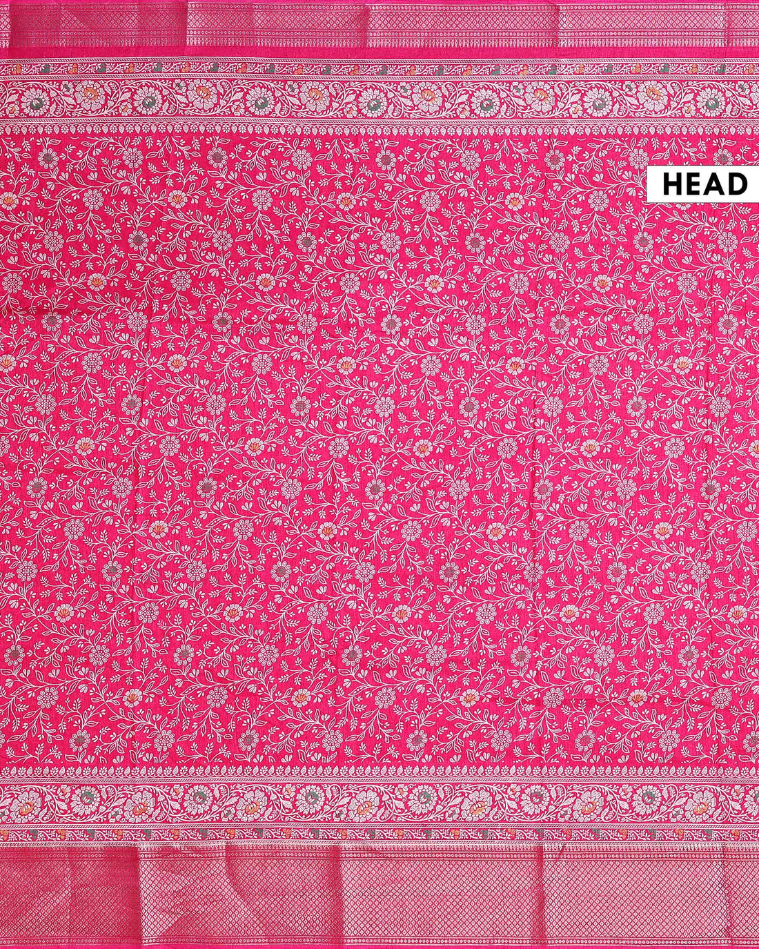 Traditional Dola Silk Saree with All-Over Floral Vine Motifs and Rich Traditional Zari Woven Border - Pink