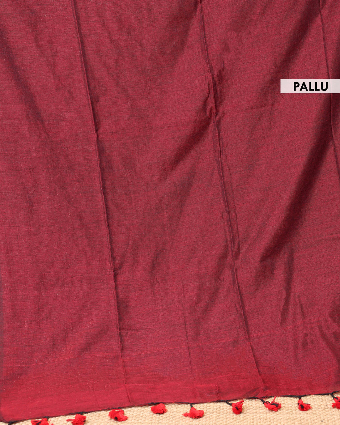 Handwoven Khadi Cotton Saree with Contrast Printed Blouse and Tassel Accents -  Maroon