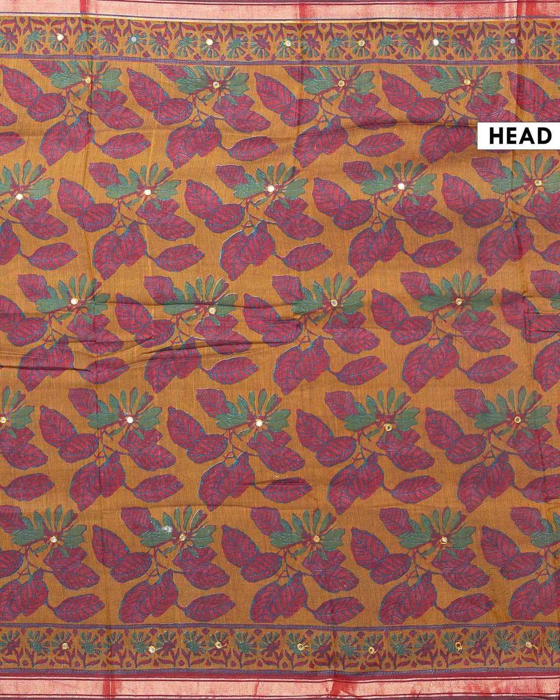 Elegant Semi Chanderi Saree with Floral Inspired Print and Zari Border - Mustard