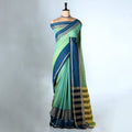 Green Mangalagiri Cotton Saree With Blue Zari Border And Woven Pallu - Full View
