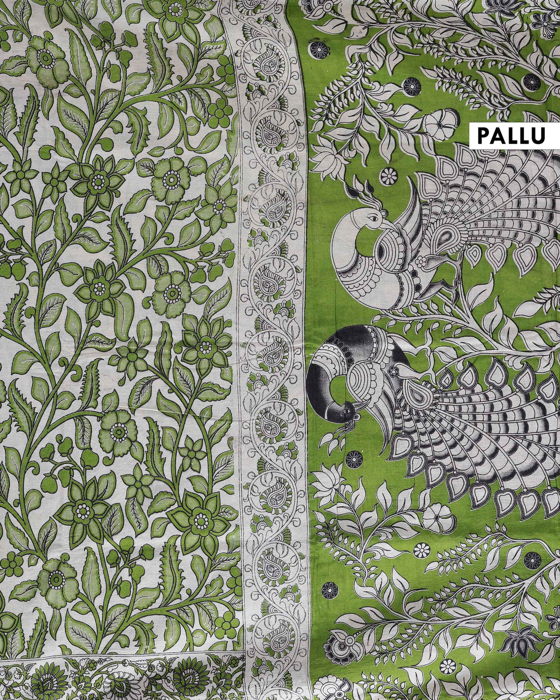 Handcrafted Kalamkari Cotton Saree with Traditional Floral Motifs - Green