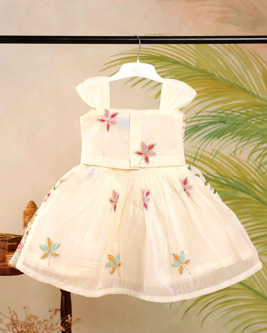 Classic Kids Pattu Pavadai Readymade a Traditional Ethnic Top with Embroidery - Off White
