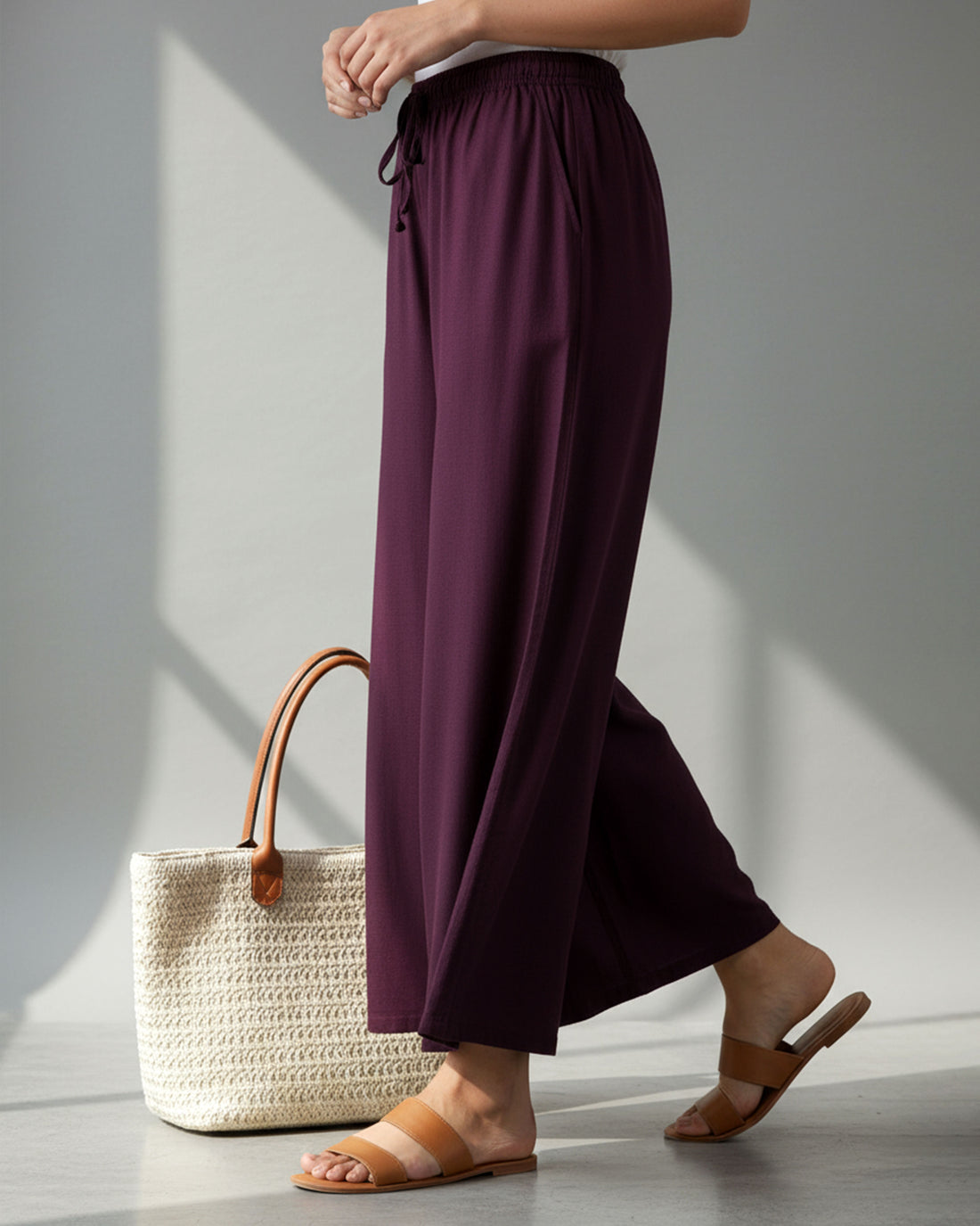 Elegant High-Waist Flared Palazzo Pant - Purple