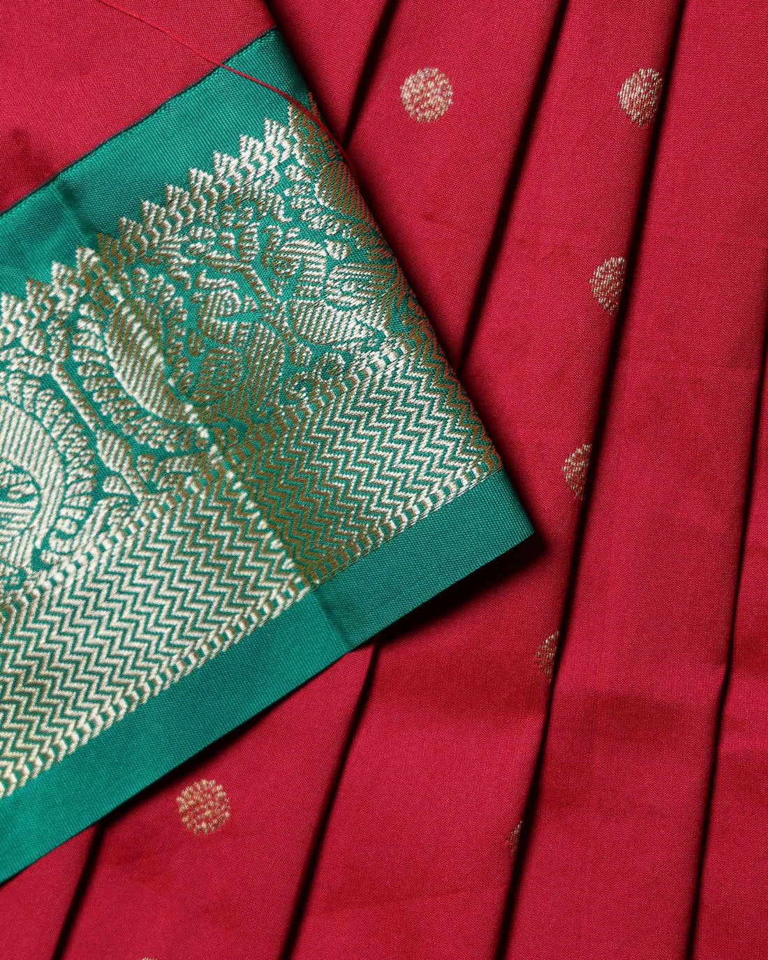 Traditional Kids Pattu Pavadai Material with Zari Polka Dot Design and Rich Woven Jacquard Border - Red