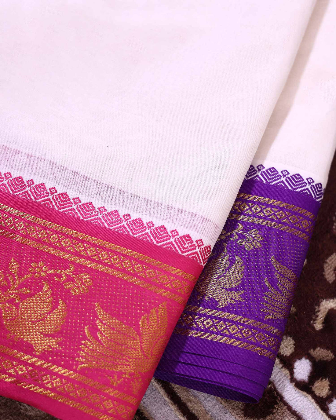 Traditional Men’s Handloom Cotton Dhoti 3.65 Meter with Multi Border – Off White