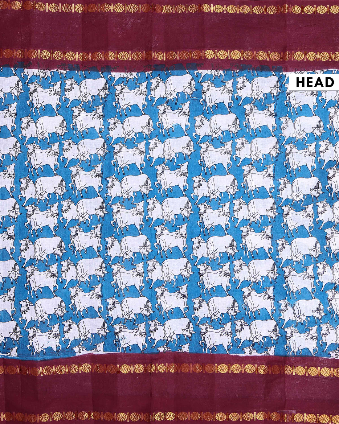 Handloom Sungudi Cotton Saree with Traditional Cow Motifs and Zari Border - Blue