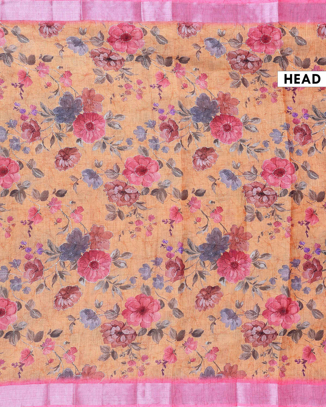 Elegant Kantha Work Saree with Floral Print and Contrasting Border - Orange