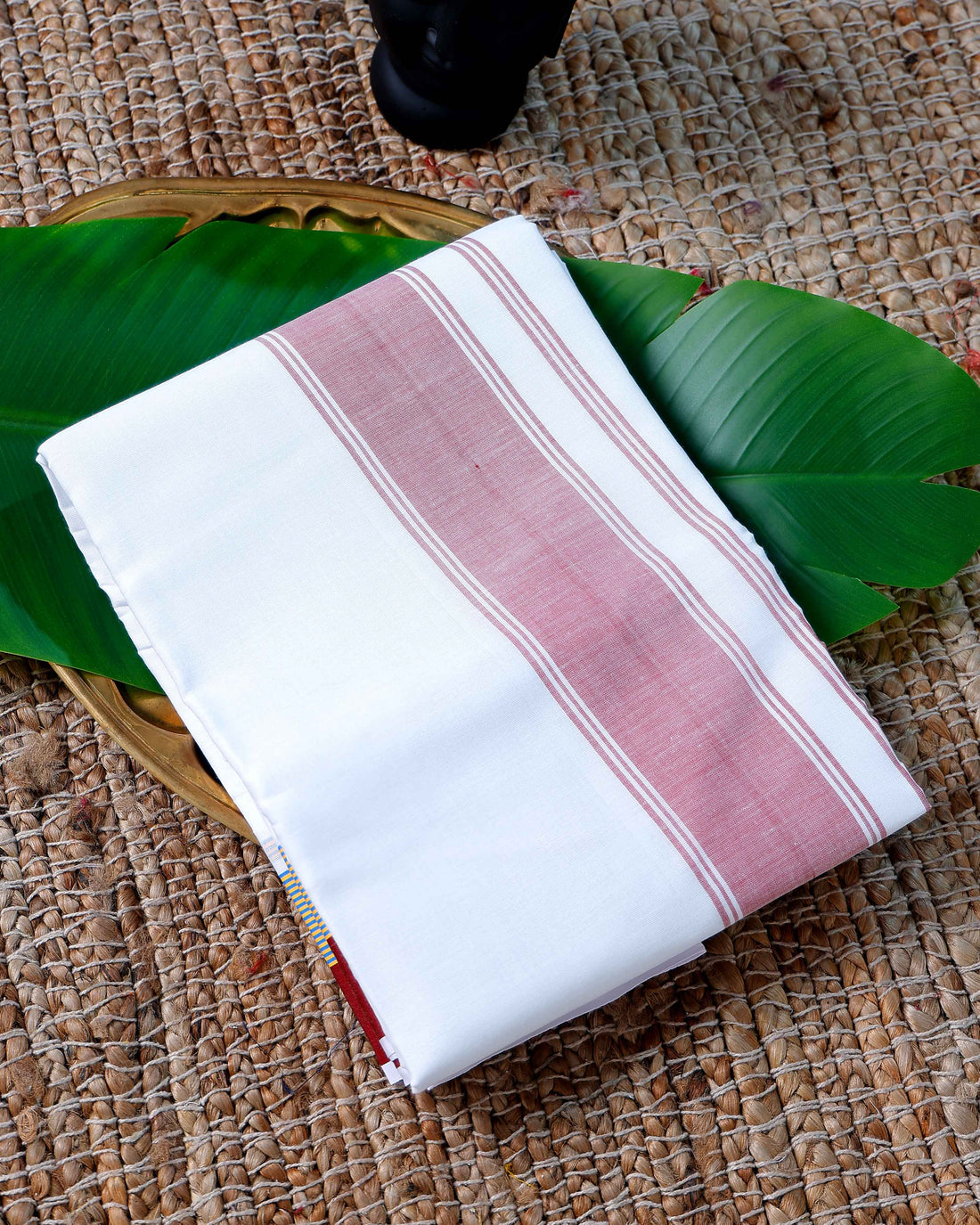 Men’s Cotton Dhoti with Multi Colour Border - White