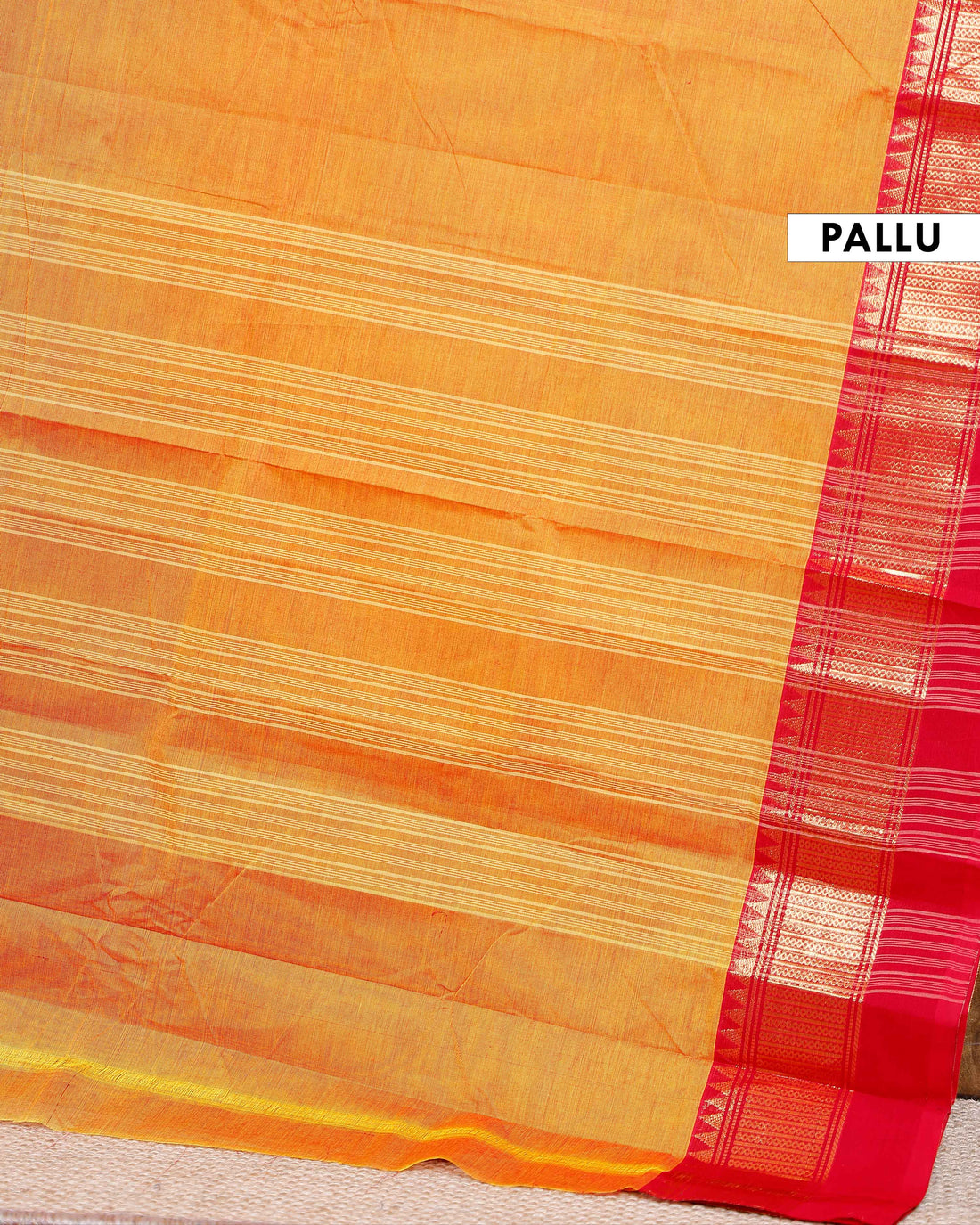 Traditional Chettinad Cotton Saree with Temple Border - Yellow