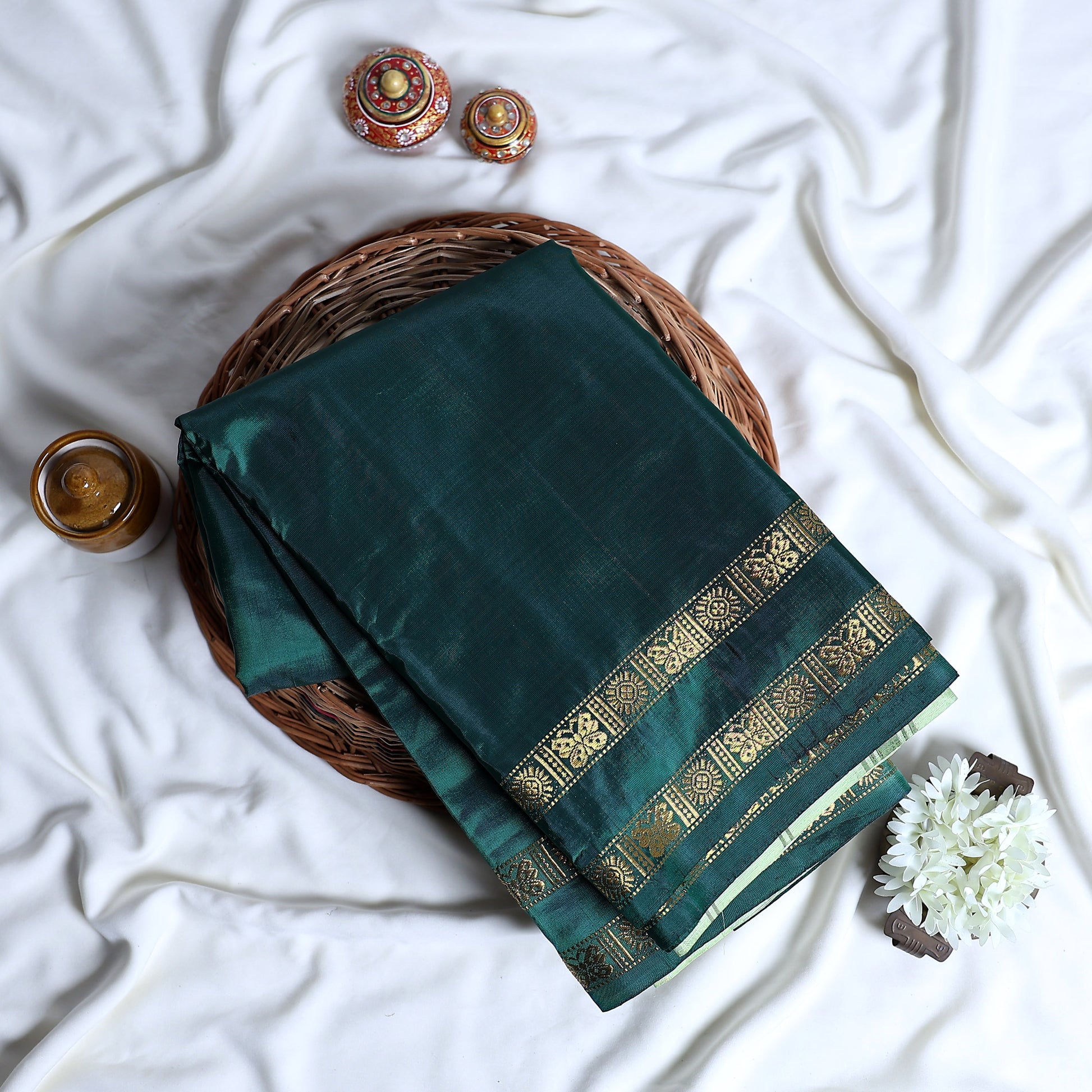 Banana Pith Saree With Elegant Gold Zari Border