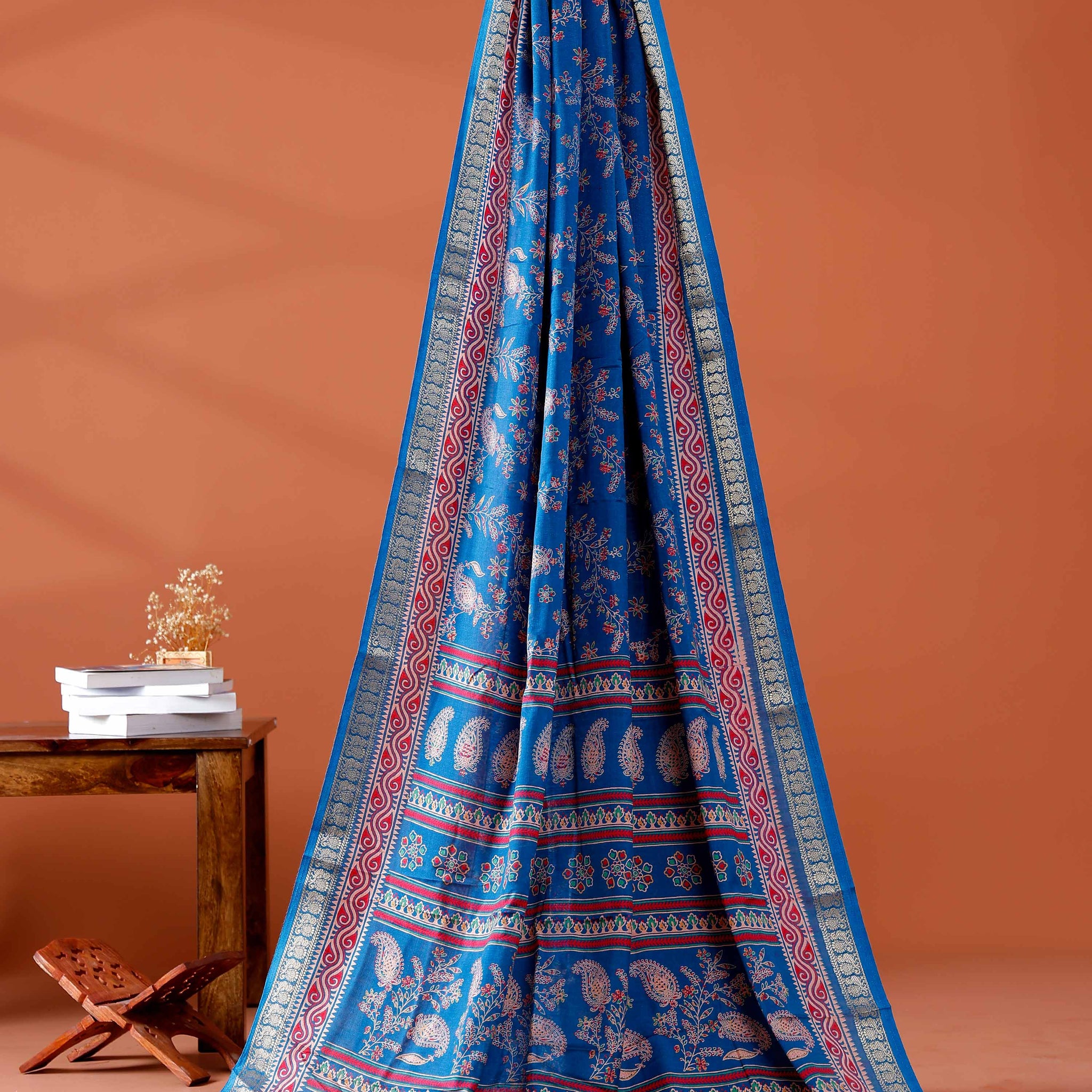 Elegance  Traditional Floral Print Art Silk Saree in Blue