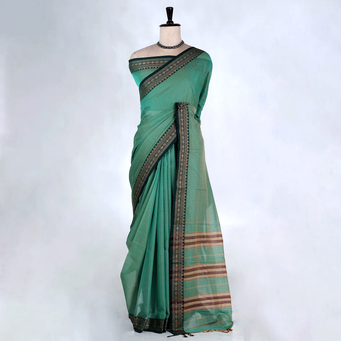 Aqua Green Mangalagiri Cotton Saree for Women | Festive Summer Collection | Jeyachandran - Full View
