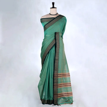Aqua Green Mangalagiri Cotton Saree for Women | Festive Summer Collection | Jeyachandran - Full View