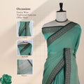Aqua Green Mangalagiri Cotton Saree With Geometric Zari Border And Green Edging Front View