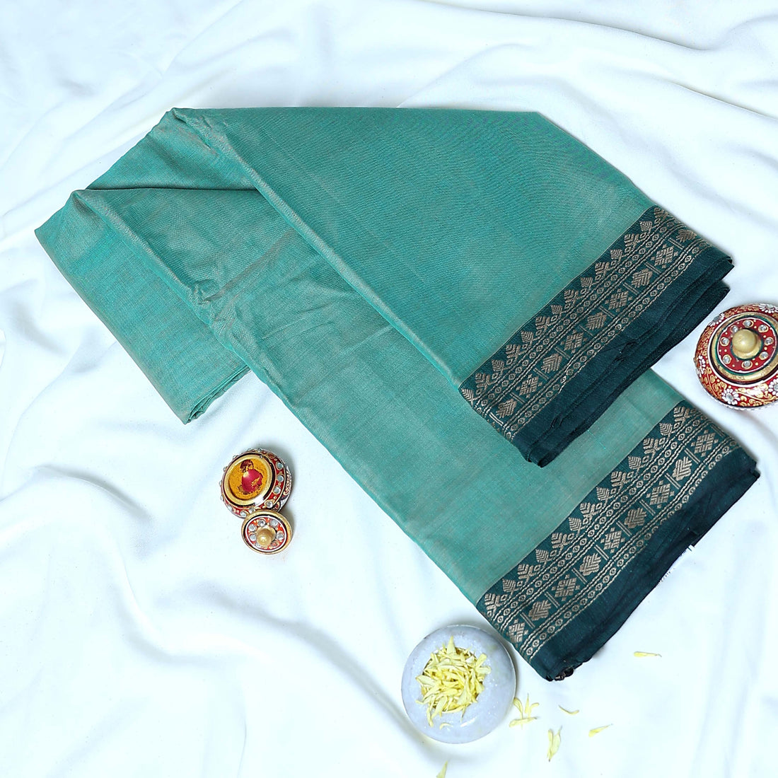 Aqua Green Mangalagiri Cotton Saree for Women | Festive Summer Collection | Jeyachandran - Full View