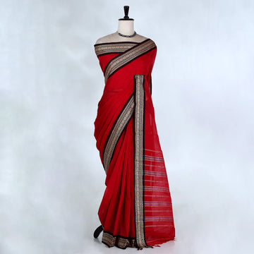 Red Mangalagiri Cotton Saree for Women | Festive Summer Collection | Jeyachandran - Full View