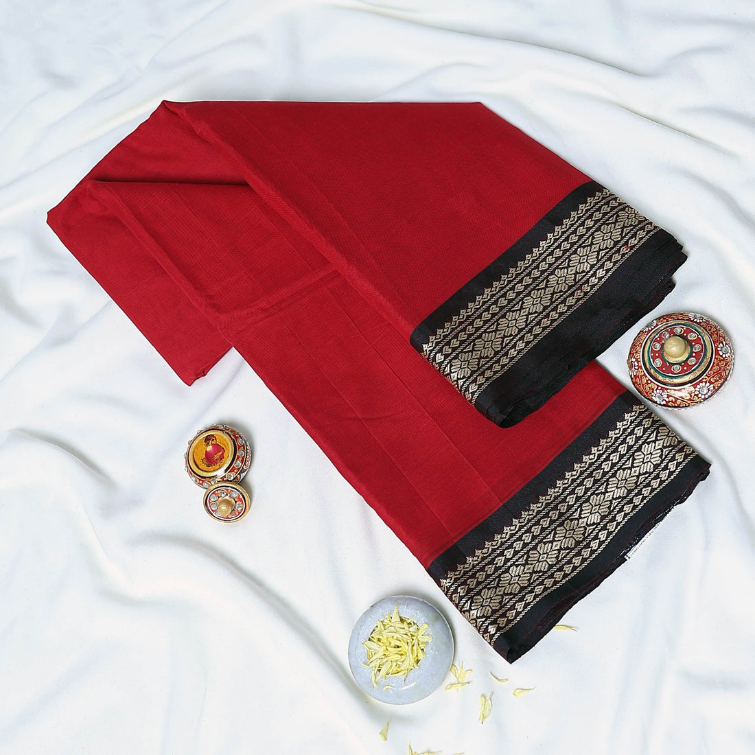 Red Mangalagiri Cotton Saree for Women | Festive Summer Collection | Jeyachandran - Full View