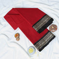 Folded Red Mangalagiri Cotton Saree With Traditional Black Zari Border Product Display View