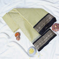 Light Green Mangalagiri Cotton Saree With A Dark Green Zari Woven Border