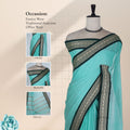 Aqua Blue  Mangalagiri Cotton Saree With A Dark Teal  Zari Woven Border And Striped Pallu Ideal For Festive, Traditional And Office Wear
