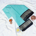 Aqua Blue  Mangalagiri Cotton Saree With A Dark Teal Zari Woven Border