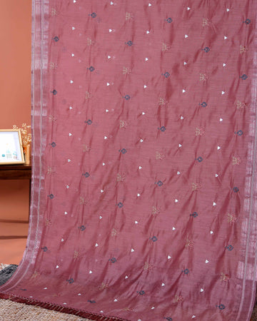 Elegant Linen Cotton Saree with Floral Embroidered and Tasselled Pallu - Purple