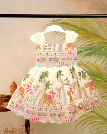 Classic Kids Pattu Pavadai Readymade a Traditional Ethnic Top with Embroidery - Off White