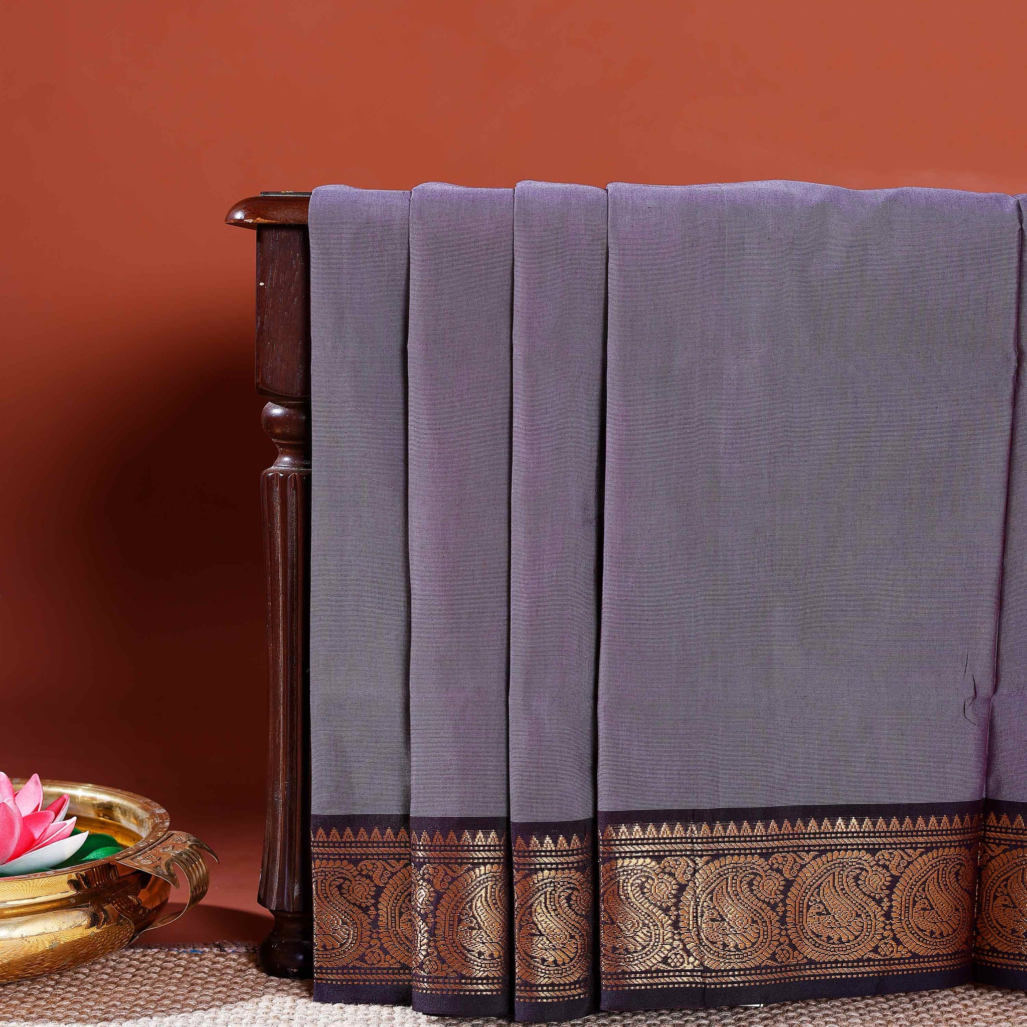 Handloom Chettinad Cotton Saree with Traditional Zari Woven Border - Purple