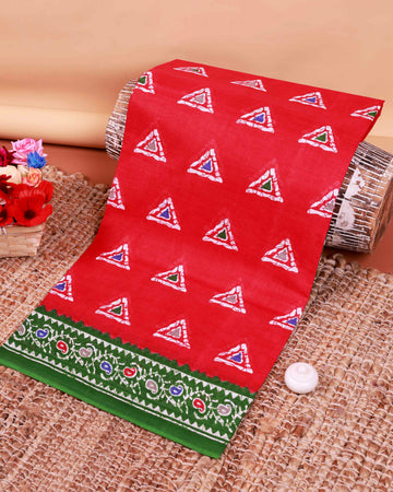 All-Over Floral Printed Voile Saree with Intricate Contrast Border – Red