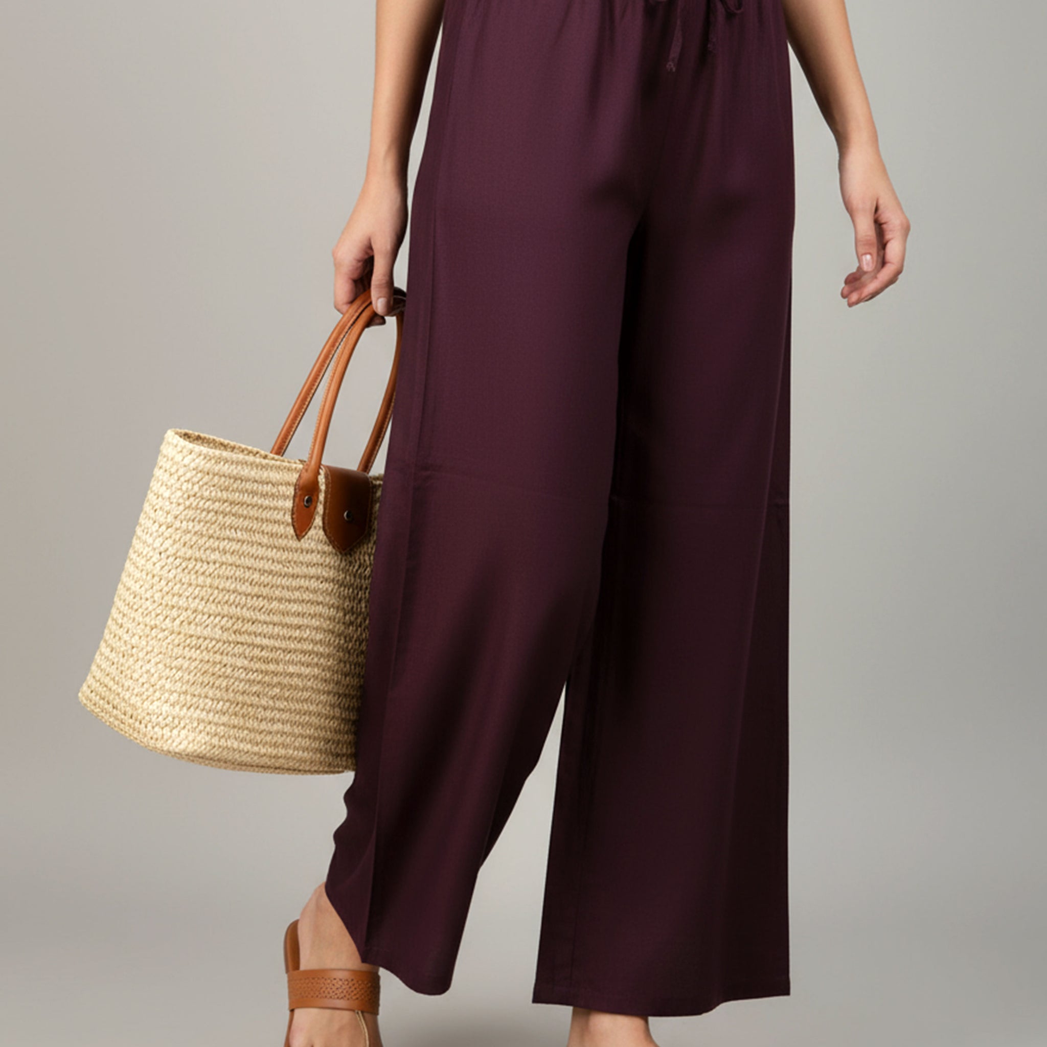 Elegant High-Waist Flared Palazzo Pant - Purple