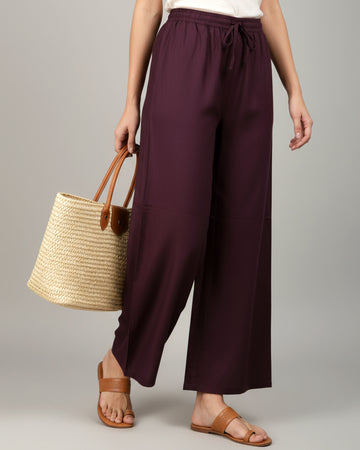 Elegant High-Waist Flared Palazzo Pant - Purple