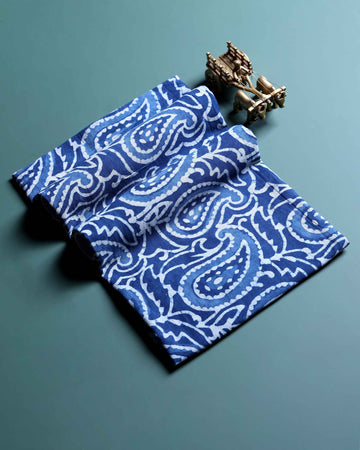 Women’s Handloom Cotton 1 Meter Blouse Material with Paisley Motifs - Blue