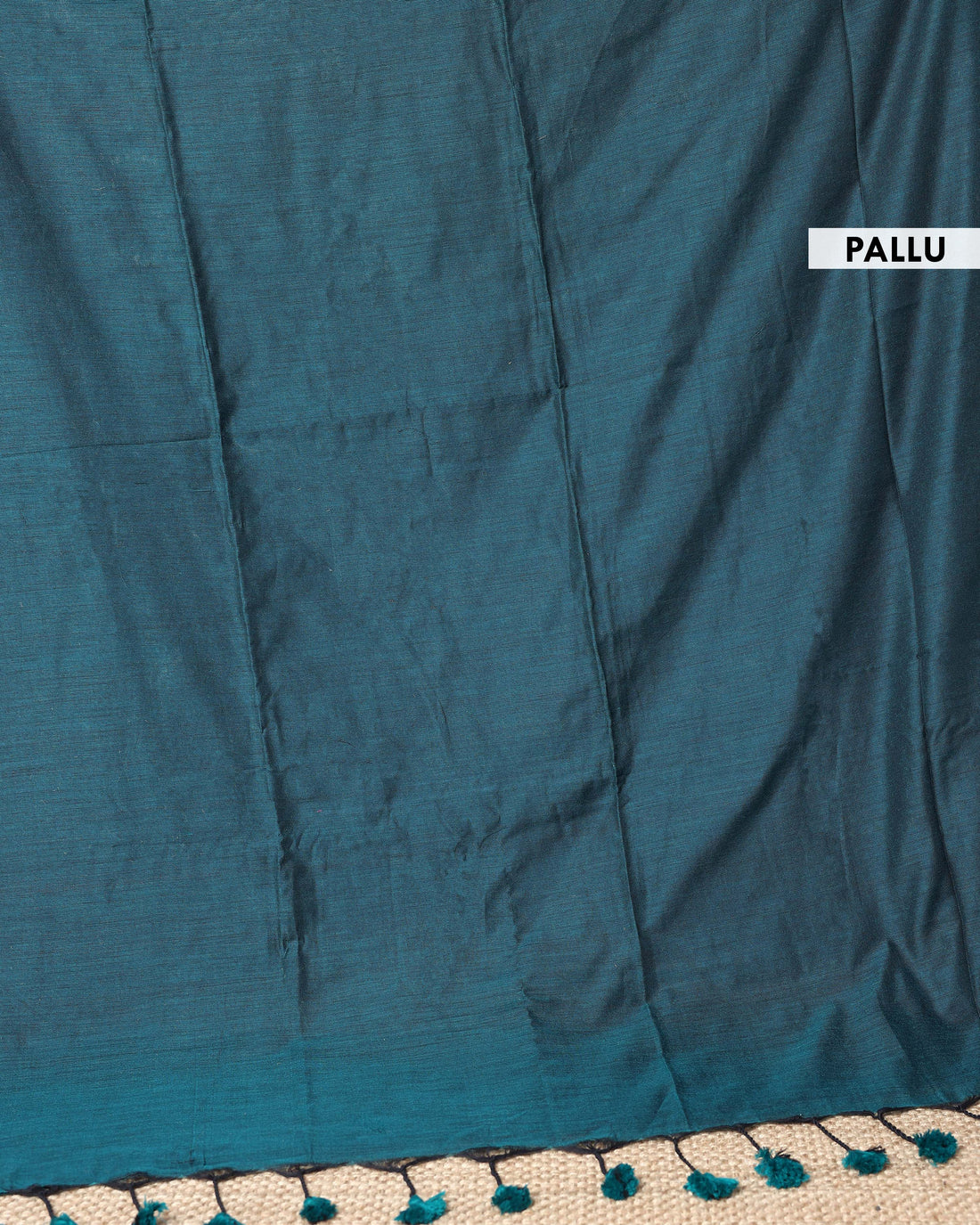 Handwoven Khadi Cotton Saree with Contrast Printed Blouse and Tassel Accents - Teal