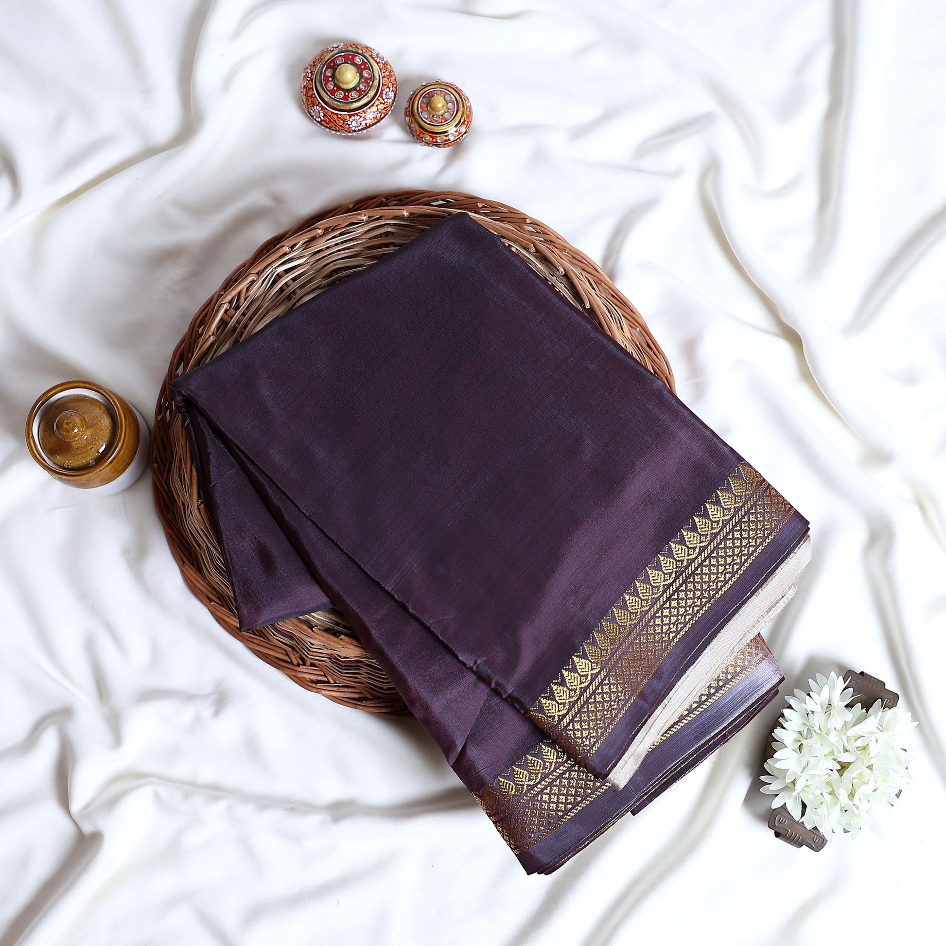 Banana Pith Saree With Elegant Gold Zari Border