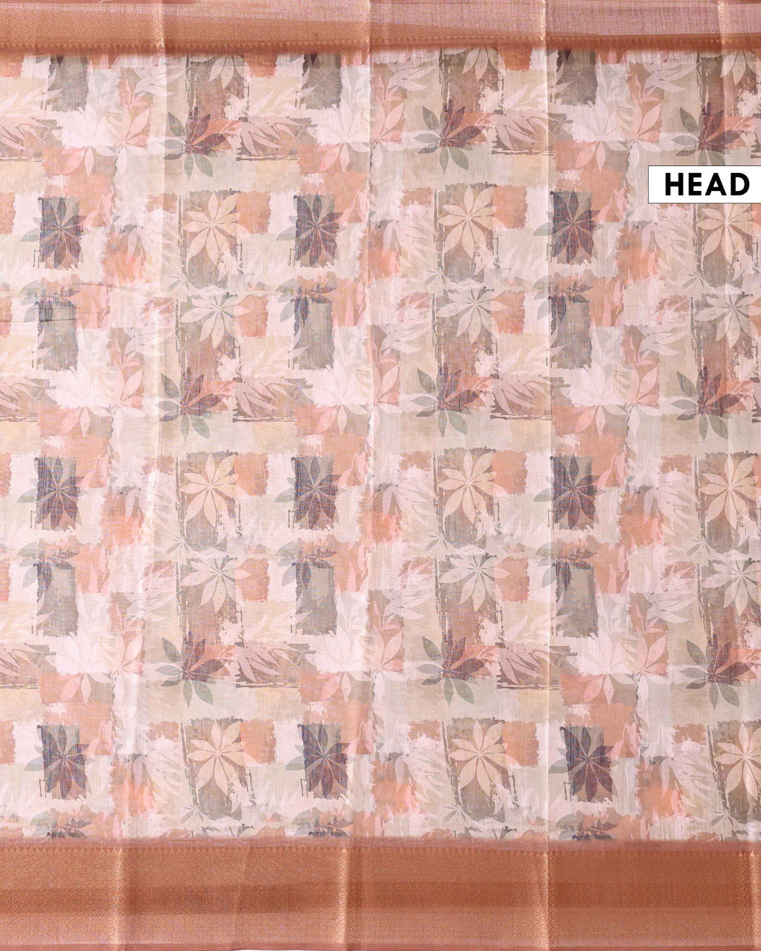 Traditional Linen Tissue Saree With Floral Print and Contrast Zari Border - Beige